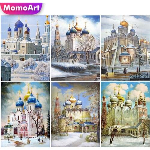 MomoArt Diamond Painting Castle 5D DIY Full Drill Square Diamond Embroidery Scenery Cross Stitch House Mosaic Decor For Home