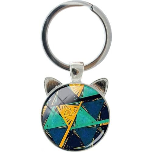 NEW Geometric Pattern Personality Novelty Men and Women Accessories Keychain Handmade Silver-plated Cat Ear Keychain