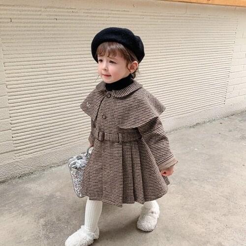 Girls' Coat 2020 Autumn and Winter New Thickened Korean Style Woolen Coat Long Sleeve Single-Breasted Lapel Childrens Cotton Cl