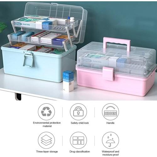 Portable Plastic Storage Box Multi-layer Medicine Emergency Storage Box Household Folding Cosmetics Medicine Storage Box