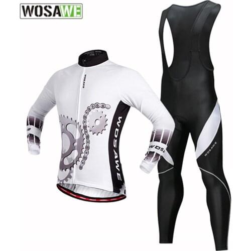 WOASWE Men Muscle Skeleton Cycling Jersey Set White Bib Pant Long Trousers Thermal Warm Knee for Autumn Spring Downhill MTB Ride