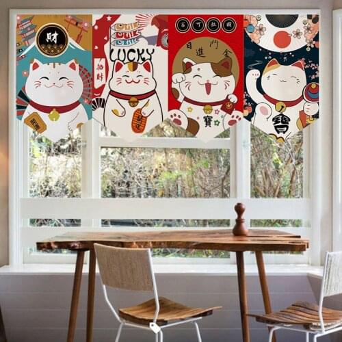 Japanese Lucky Cat Door Curtain Triangle Flag Hanging Curtain Kitchen Bedroom Sushi Shop Decoration Curtain Noren