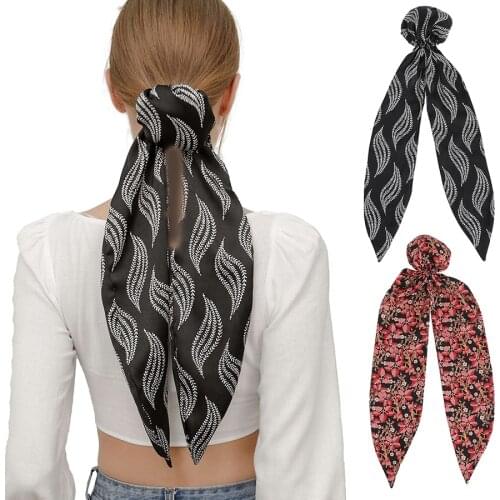 AWAYTR Silky Fibric Elastic Hair Bun Covers Bow Ribbon Scrunchies High quality Fashion Hair Bands Ponytail Headwear For Women