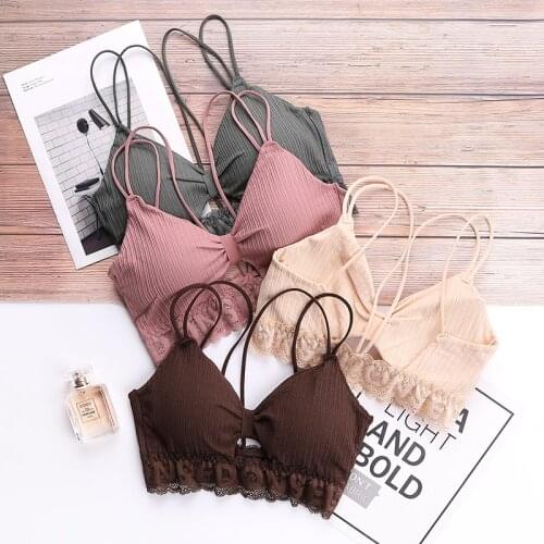 Maidy Fashion Backless Women Lace Hollow Out Tank Vest Bustier Crop Strap Wire Free Bras Tops Underwear Floral Lace Bralette