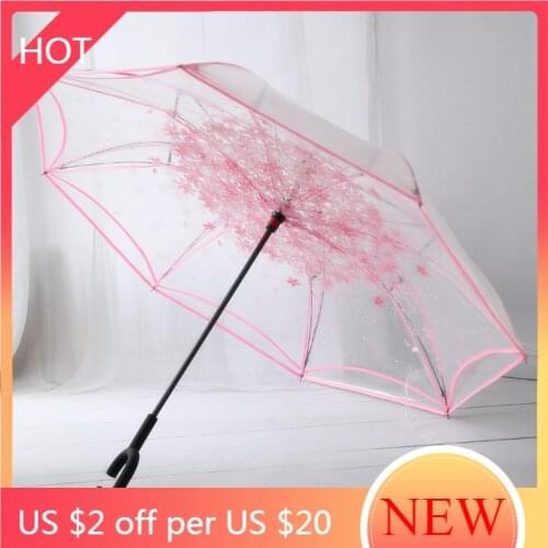 Transparent Clear Umbrella Sakura Rain Women Reverse Protection Kids Umbrella Pretty Pink Cute Regenschirm Home Garden AG50YS