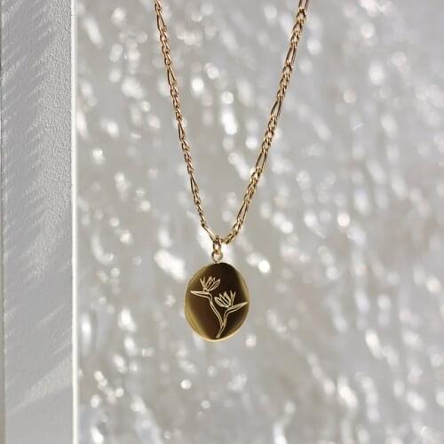 2021 Lover Gift Hand Drawing Strelitzia Flower Pendant 18k Gold Chains Neckalces for Women Choker Stainless Steel Women Jewelry