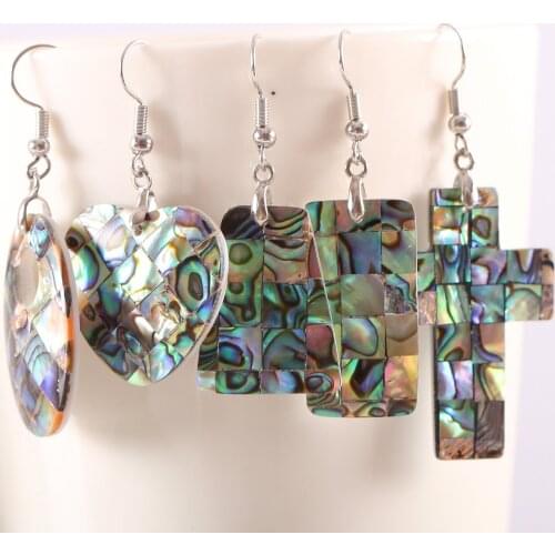 Natural Heart Bead Blue New Zealand Abalone Shell Handmade Jewelry For Women Dangle Earrings 1Pair