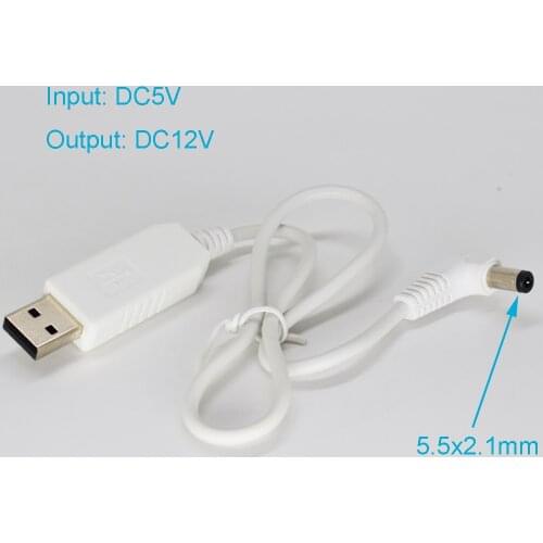 1pc White USB A Male 5V to 12V DC 5.5x2.1mm Male Right Angle Step-Up Cable 40cm