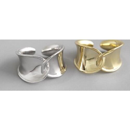 100% 925 Sterling Silver Open Rings Gold Finger Ring Lady Women Vintage INS Twist Party Rings Punk Jewelry Gift for Girl