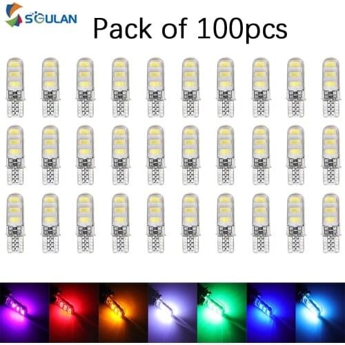100pcs T10 Car Lights W5W 194 168 501 Led Lamps For Auto Interior Reading Lights License Plate Bulb White RED Ice Blue Amber 12V