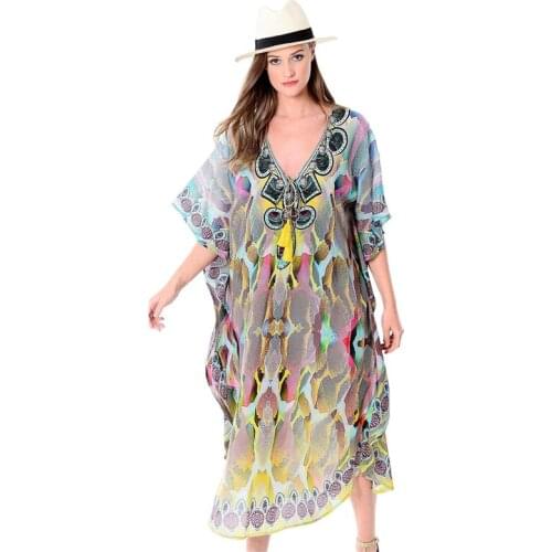 2021 Print Long Beach Dress Beach Coverups for Women Pareo de Plage Swimsuit Cover up Beach Sarongs Swimwear Kaftan Beach #Q678
