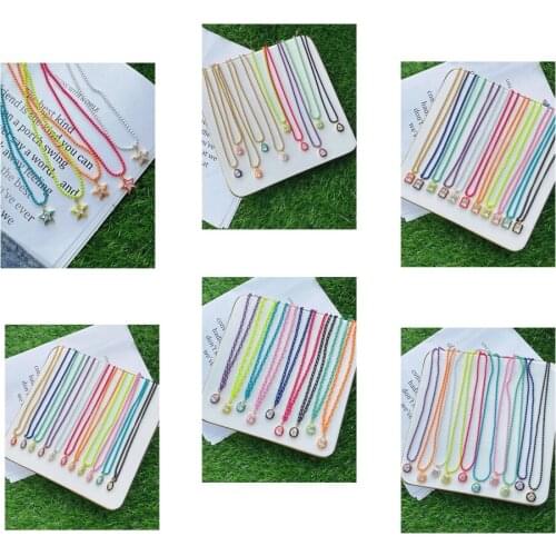 5PCS, CZ Zircon Star / Heart / Drop Pendant Charm Necklace Women Choker Link Chain Candy Color Enamel Necklace