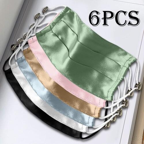 6pc Summer Women Silk Masks For Dress Elegant Washable Breathable Adult Protec Mouth Mask Facemask Earloop Bandage Masque