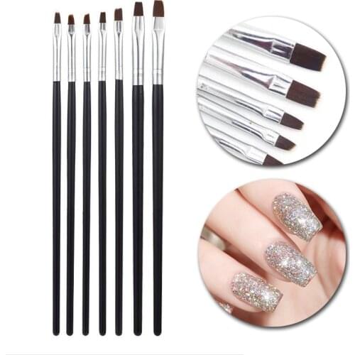 7 Size Nail Art Brush Flat Acrylic Drawing Pen UV Gel Polish French Design Painting Extension Builder Coating Tools Set Manicure