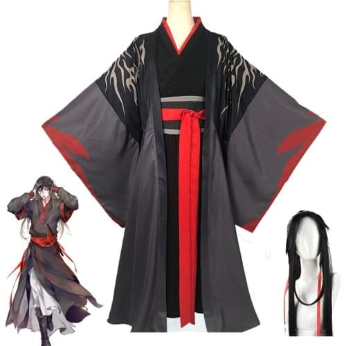 Mo Dao Zu Shi Wei Wuxian Cosplay Costume Hanfu Wig Dao Mo To Shi Wei Yiling Ancestor Unisex Men Women Suit Black Long Wig ханьфу