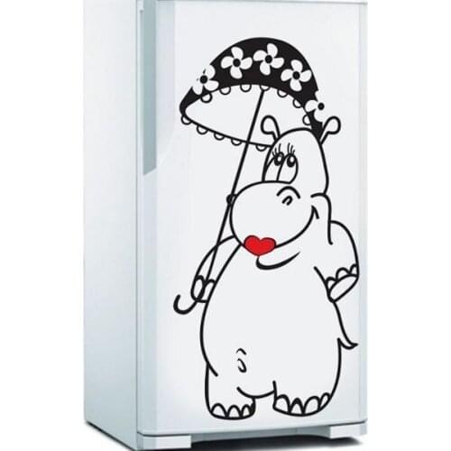 Hippo with Umbrella Fridge Sticker Red Lips Sexy hippo Murals Pattern Creative Refrigerator Decals Waterproof Vinyl Hot LC1809