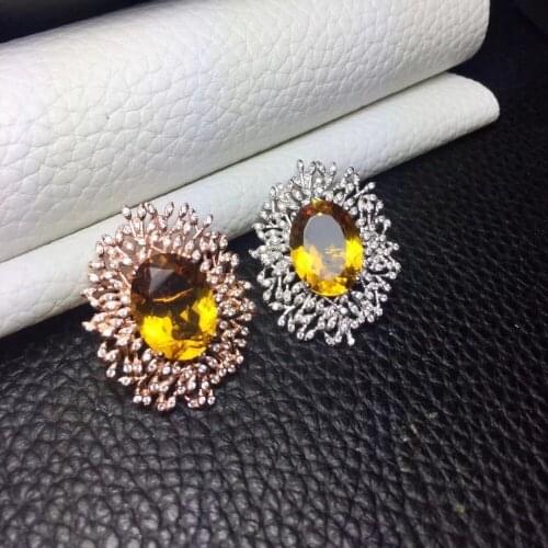 Citrine brooch Free shipping Natural real Citrine 925 sterling silver brooch 12*16mm gemstone