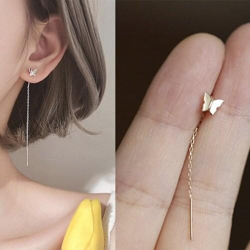 Long Tassel Butterfly Drop Earrings Silver Color 2021 Fashion Hanging Earrings For Women Summer Trendy Jewelry Girls Party Gifts