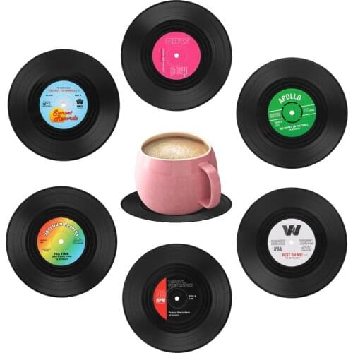 HILIFE Home Decor Coffee Drink Cup Mat Drink Coasters 6Pcs/set Placemat Retro CD Modeling Non-slip Insulation Pad Table Cup Mat