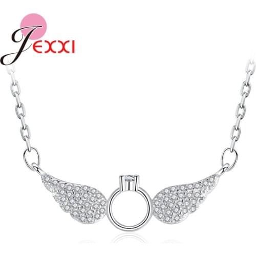 Fantastic Full Austria Crystal Paved Wing Charm Choker Necklaces 925 Sterling Silver Cubic Zircon Women Fashion Accessory