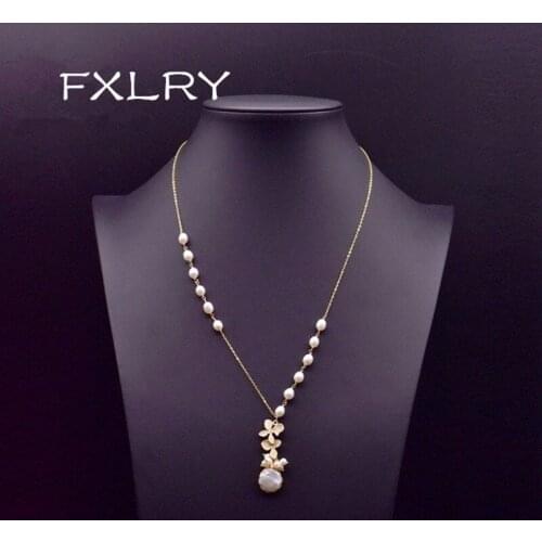 FXLRY Original Handmade Natural Freshwater Pearl Leaf Plant Pendant Necklace For Women Jewelry