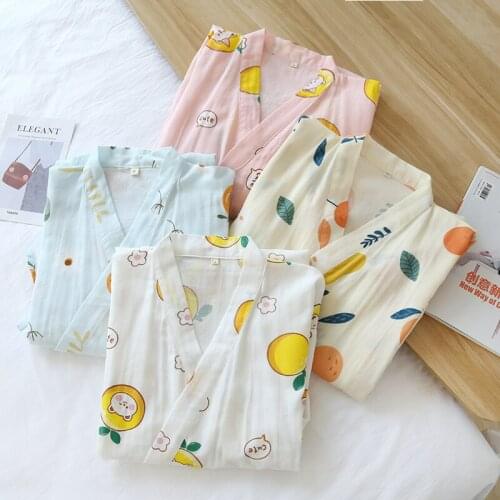 Women Casual Comfortable Robes Print Pajamas Bathrobe Cotton Gauze Loose Kimono Chinese Hanfu Home Clothes Nightgown Sleepwear
