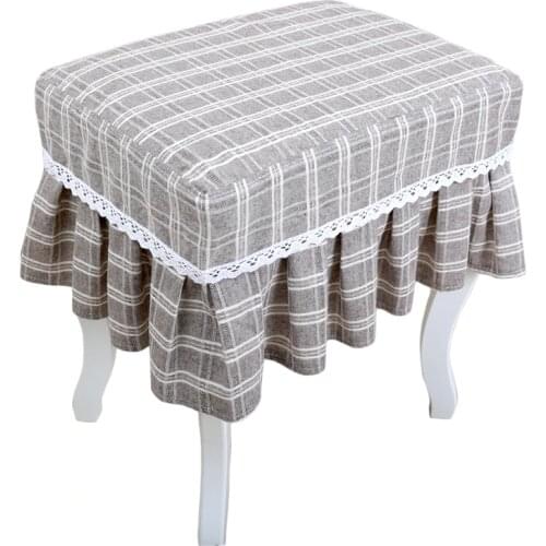 Cotton linen yarn-dyed lattice stool cover piano stool makeup stool cover bedside table cover height 25cm customized