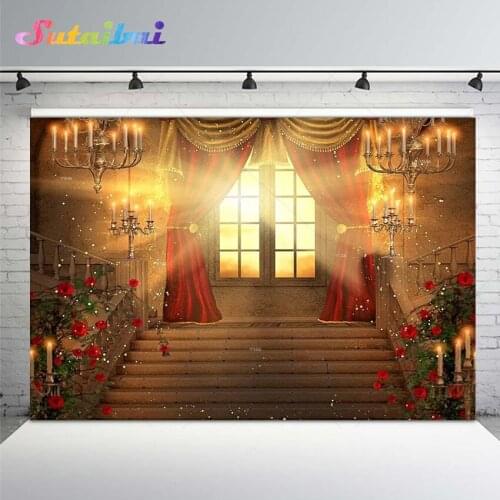 Beauty Backdrops for Photography Beast Vintage Rose Flower Gold Castle Background Wedding Fairytale Palace Backdrop Photoshoot