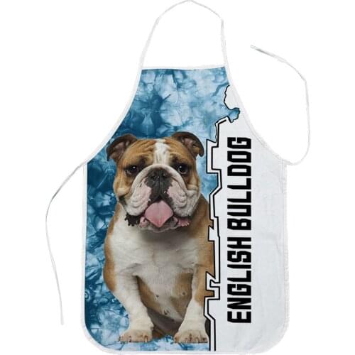 Parent-child Kitchen Apron Pet English bulldog Printed Sleeveless Polyester Aprons for Gardening Restaurant Home Cleaning Tools