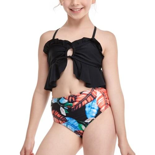 TELOTUNY Swimwear Mother And Daughter Print Two Piece Swimsuit Ruffle High waist Summer Child Bikini Swimwear Beachwear