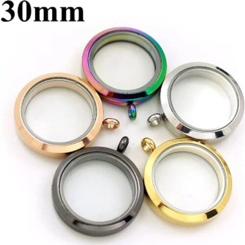 30mm Silver Rose Gold Black Stainless Steel Floating Lockets Glass Round Memory Necklace Pendant DIY Jewelry With 10pcs Charms