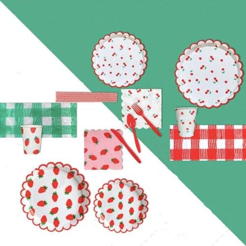 69pcs Birthday Party Supplies Strawberry Foil Gold Party Decorations Tableware Set Paper Straw Plate Cup Wedding Decoration