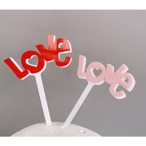 New Wedding Acrylic Cake Topper Love Red Pink Acrylic Cupcake Topper for Wedding Girls Baby Birthday Party Cake Decorations
