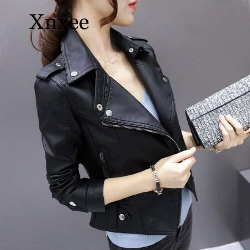Autumn Women black Leather pu Clothing Lady Jacket moto biker Zipper Pocket High Waist Short Paragraph Coat Female Outwear punk