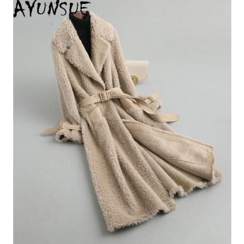 AYUNSUE Ladies Long Real Wool Jackets Female Winter 2021 Elegant Sheep Shearling Coat Womens Fur Coats Casaco Feminino Gxy471