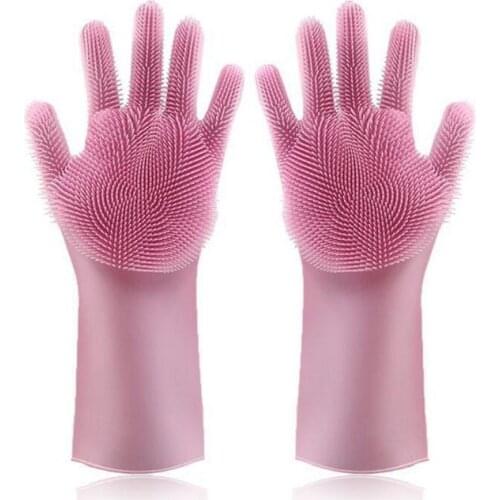 A Pair Magic Silicone Rubber Cleaning Gloves Dusting Dish Washing Pet Care Grooming Kitchen Cleaning Tableware Washing-up Gloves