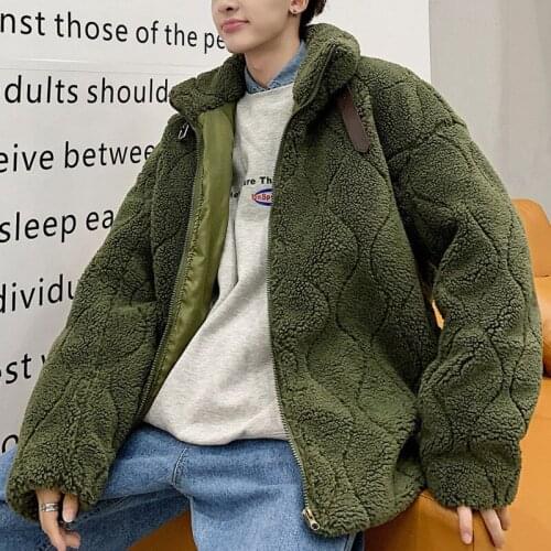 Neploha 2021 Winter Stand Collar Loose Casual Lamb Wool Cotton Male Coat Solid Color Parka Harajuku Zipper Jacket For Men