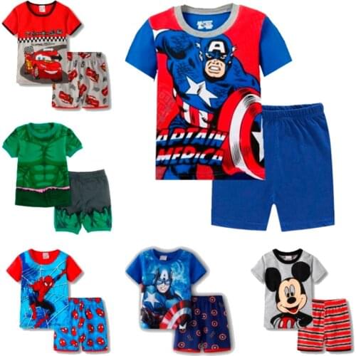 Pajamas Sleepwear Baby Pajamas Summer Cotton Short Sleeve T Shirt Pyjamas Pijamas Set Cartoon Spiderman Children Sleepwear