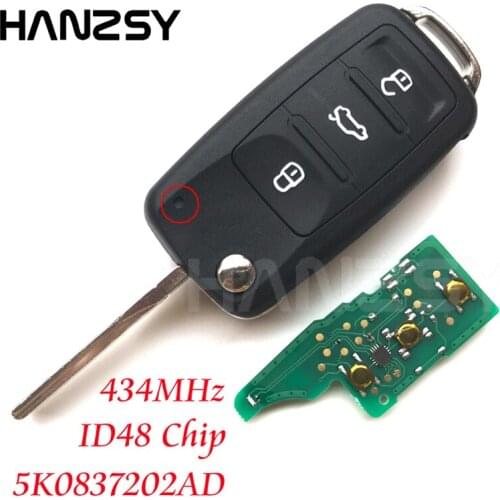 3 buttons 434Mhz Remote Key For Volkswagen VW Beetle Golf Eos Polo Sharan 2011 2012 2013 Flip Folding key ID48 Chip 5K0837202AD