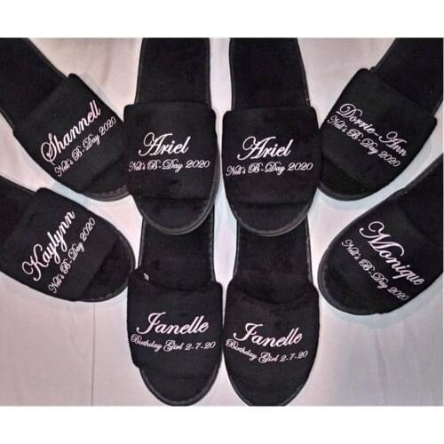 Luxury Open Toe Wedding Slippers,custom black groom Bride Rubber Sole Slippers,Bridesmaid proposal Gift,hen night spa Slippers