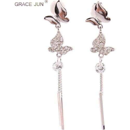 2018 New Rhinestone Cubic Zircon Butterfly Shape Clip on Earrings No Pierced for Girl Party Elegant Pierced Earrings Not Allergy