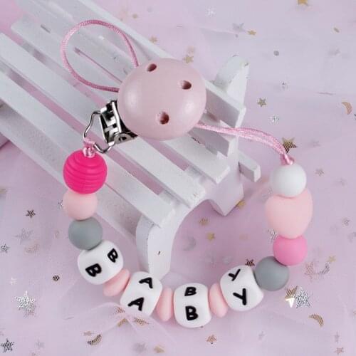 Baby Nipples Clips Silicone Teething Beads Baby Birthday Shower Gift Baby Pacifier Clip Chain Personalized Name Dummy Holder