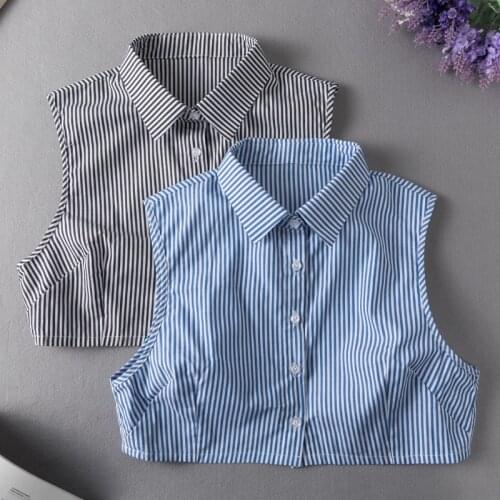 Blue Striped Fake Collar for Women Shirt Detachable Collars Lapel Blouse Top Men False Collar Clothes Shirt Neckwear Accessory