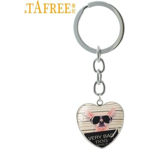 TAFREE ladies fashion pendant keychain metal key ring french nulldog pug dog keychain souvenir gift jewelry HP871