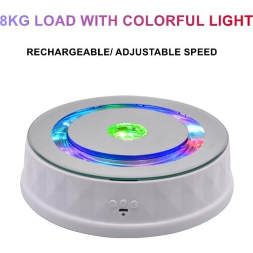 USB Charging Rotating Display Stand with Colorful LED Light Photography Turntable 8KG Load for Live Stream/Shoot Rotating Video