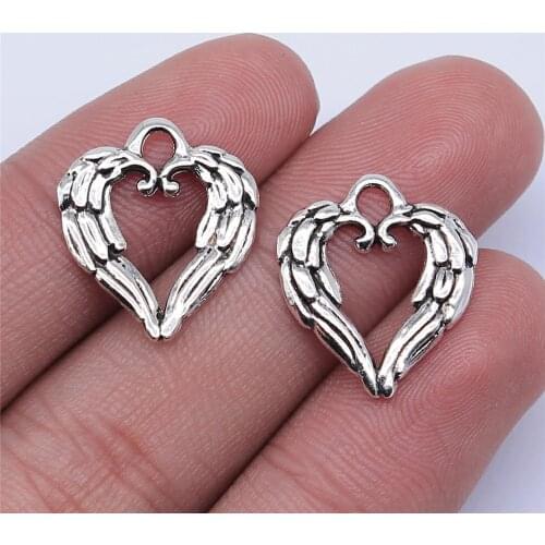 WYSIWYG 20pcs 19x17mm Antique Silver Color Heart Wings Charms Pendant For Jewelry Making DIY Jewelry Findings