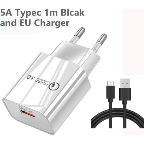 5A Fast Charge USB Type C Cable For Samsung S20 S9 S8 Xiaomi Huawei P30 P40 Charging Wire White Blcak Cable and Fast Charger