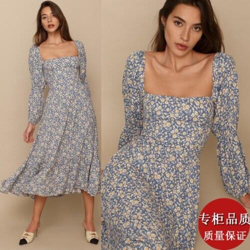 Spring New Style Mica Retro Generous Collar Halter Floral Large Skirt Long-sleeved Skirt Women