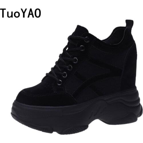 Women Sneakers Mesh Casual Platform Trainers Black Shoes 11CM Heels Autumn Wedges Breathable Woman Height Increasing Shoes New