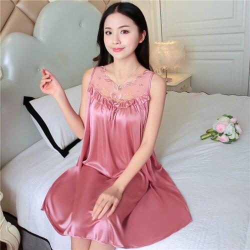 Women Soft Nightgowns Fancy Nightshirts Nightwear Lace Patchwork Long Sleepwear Lingerie Lounge Sleep Shirt Silk Dress Intimates
